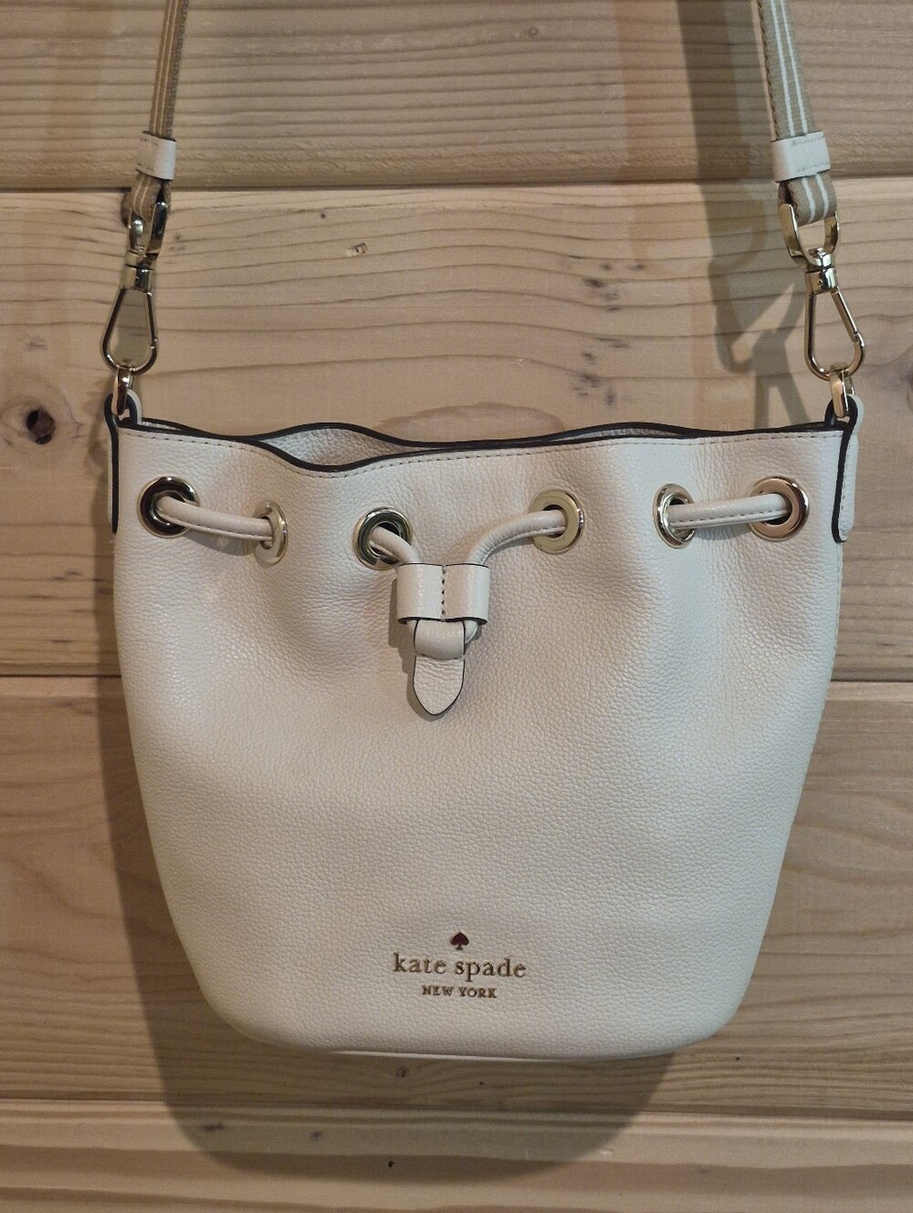 Kate spade new york White Small Bucket Drawstring Crossbody, Detachable Strap